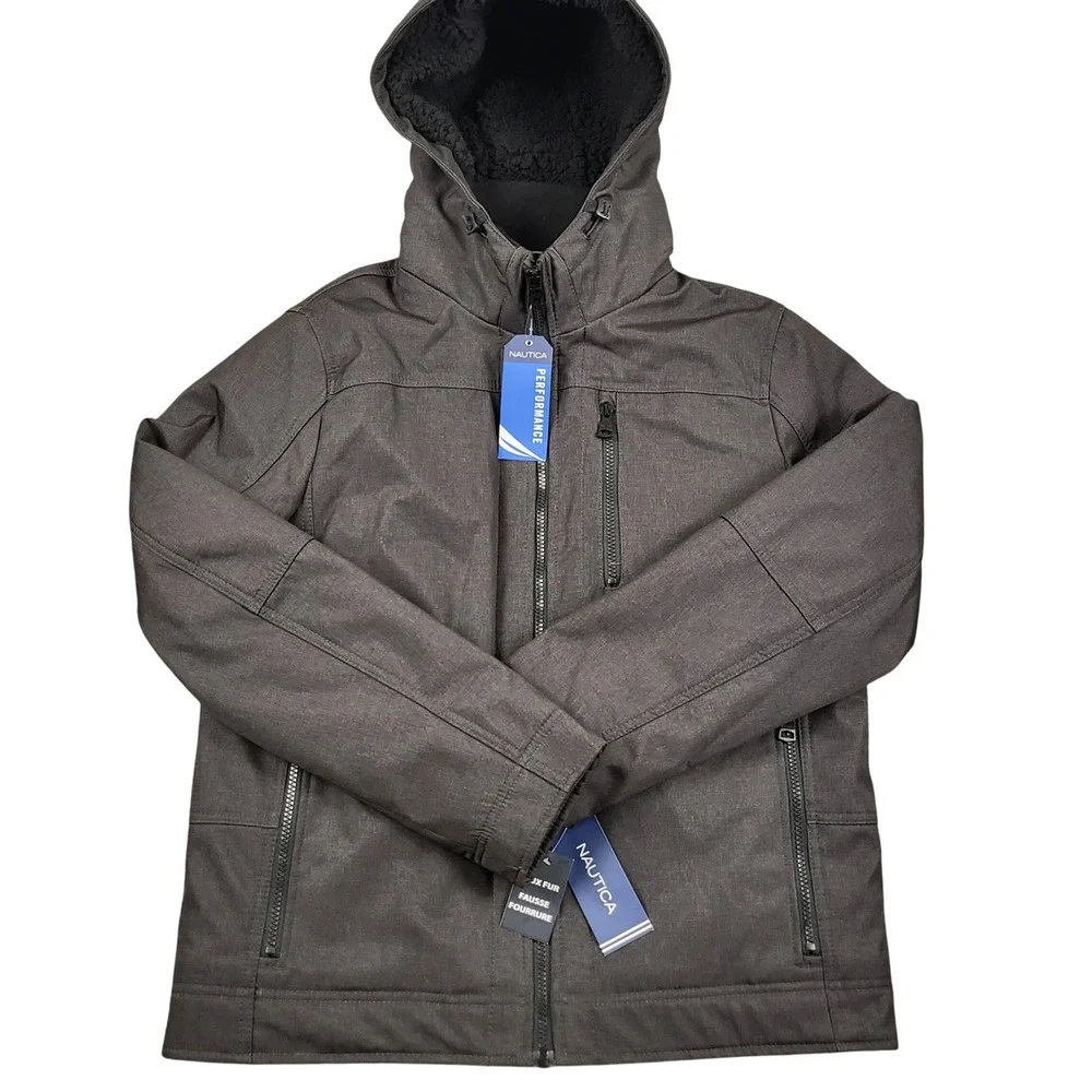 Nautica Performance Hooded Jacket Men S Water Resistant Wind Resistant Dark Gray